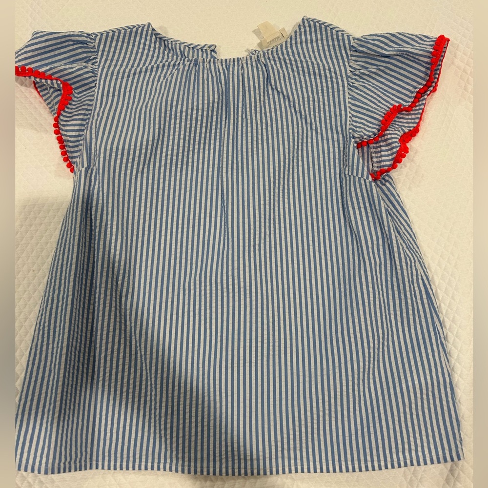 Crewcuts - Blue and White Blouse with Flutter Sleeves